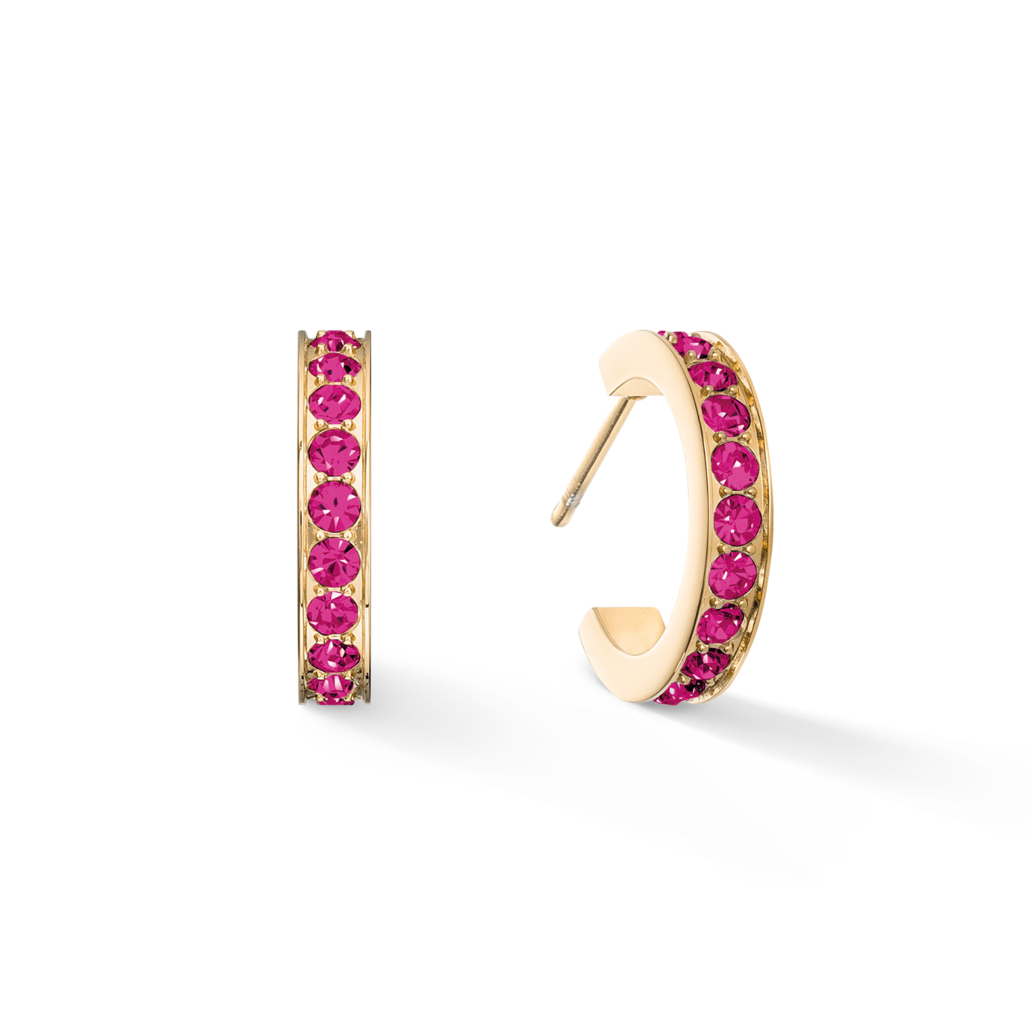 Hoop earrings 15 stainless steel & crystals gold pink