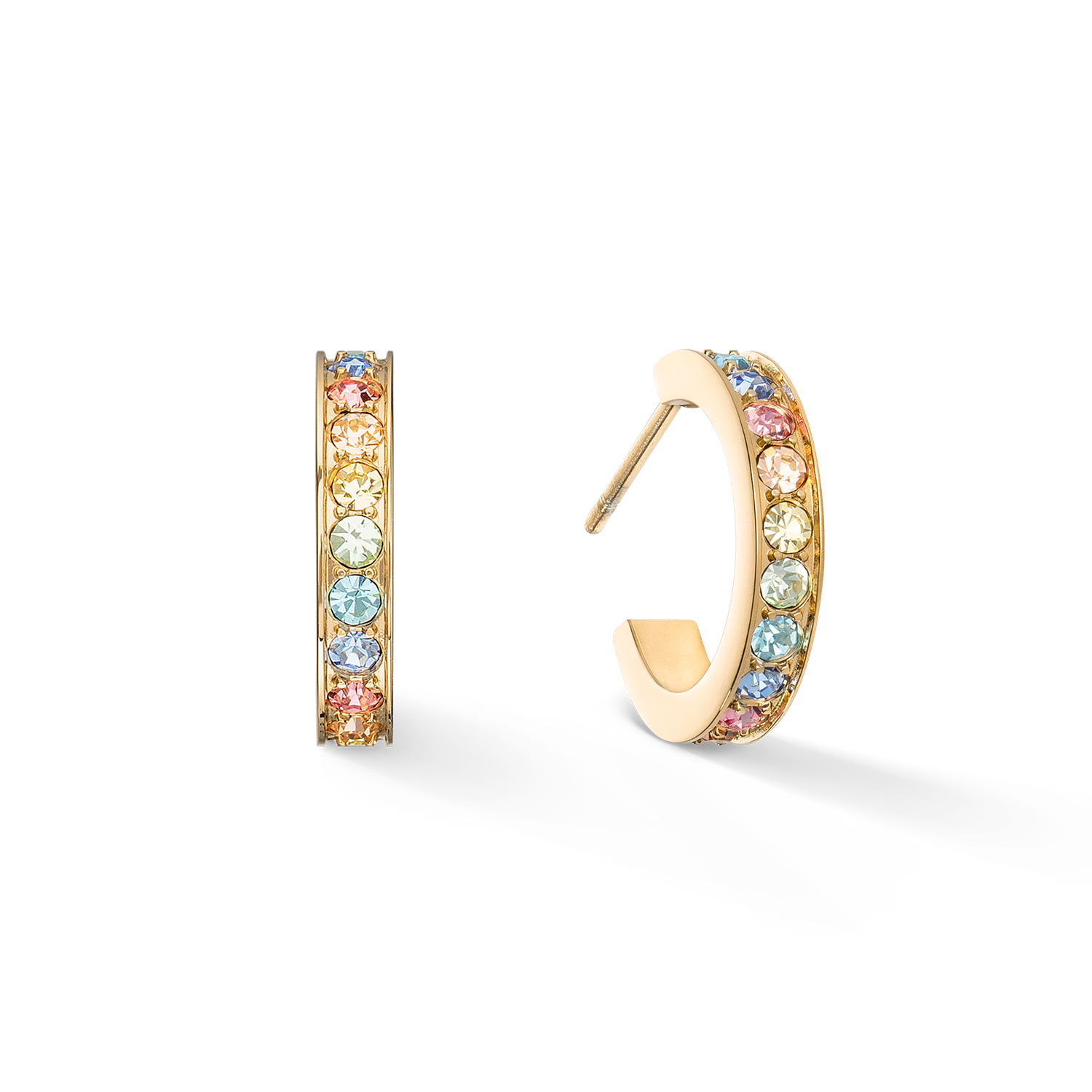 Hoop earrings 15 stainless steel & crystals gold multicolour pastel