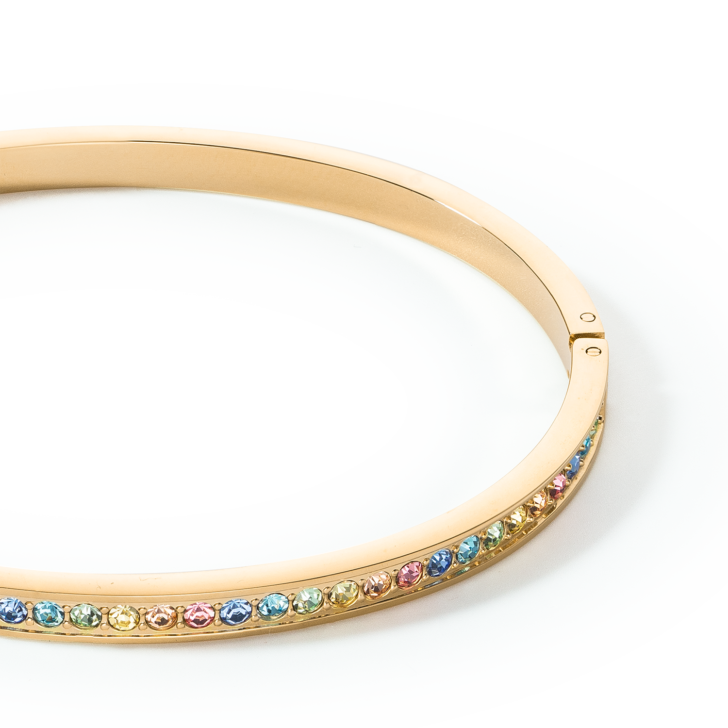 Bangle stainless steel & crystals slim gold multicolour pastel 17