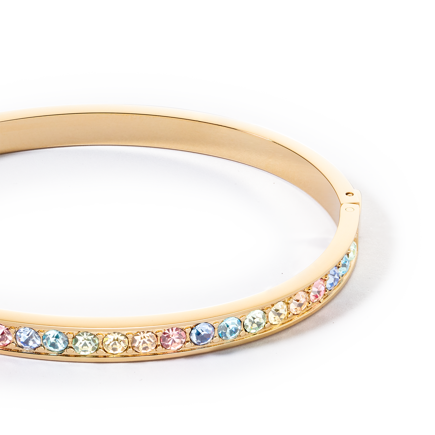 Bangle stainless steel & crystals gold multi pastel (size 17 cm)