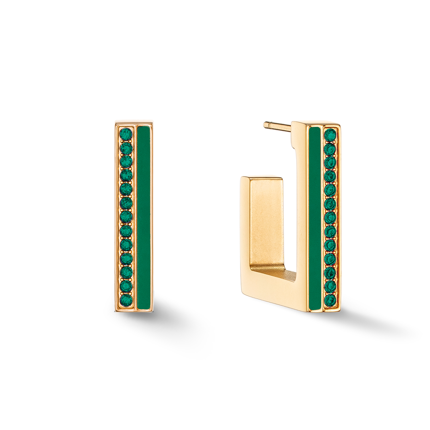 Earrings Hoops Square Stripes 20 gold-green