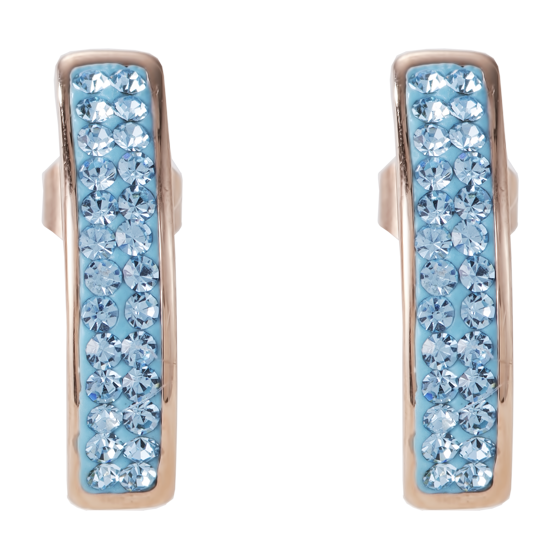 Earrings stainless steel rose gold & crystals pavé aqua