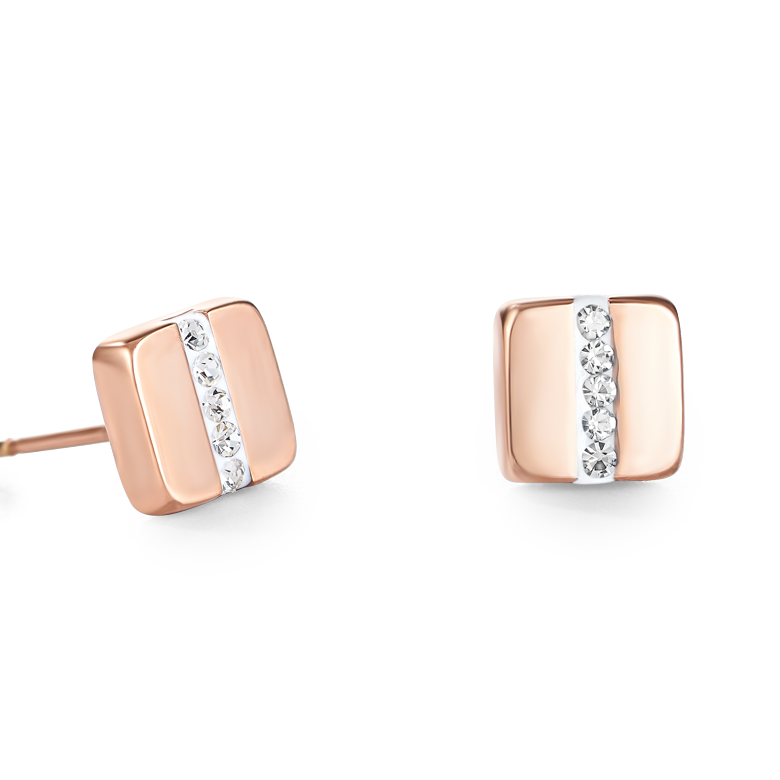 Earrings stainless steel square rose gold & crystals pavé strip crystal