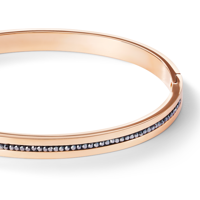 Bangle stainless steel rose gold & crystals pavé strip anthracite