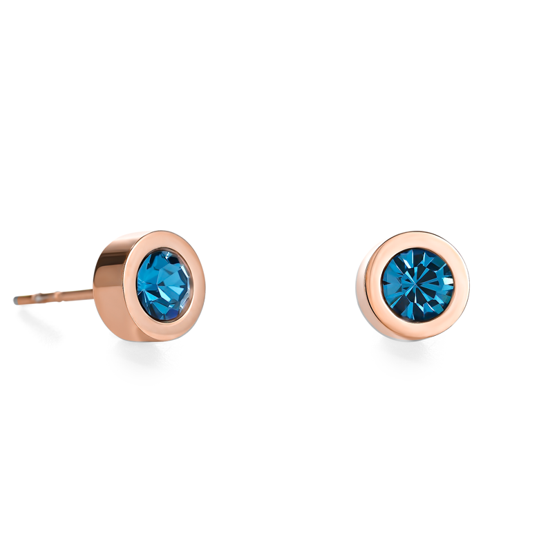 Earrings Crystal & stainless steel rose gold petrol