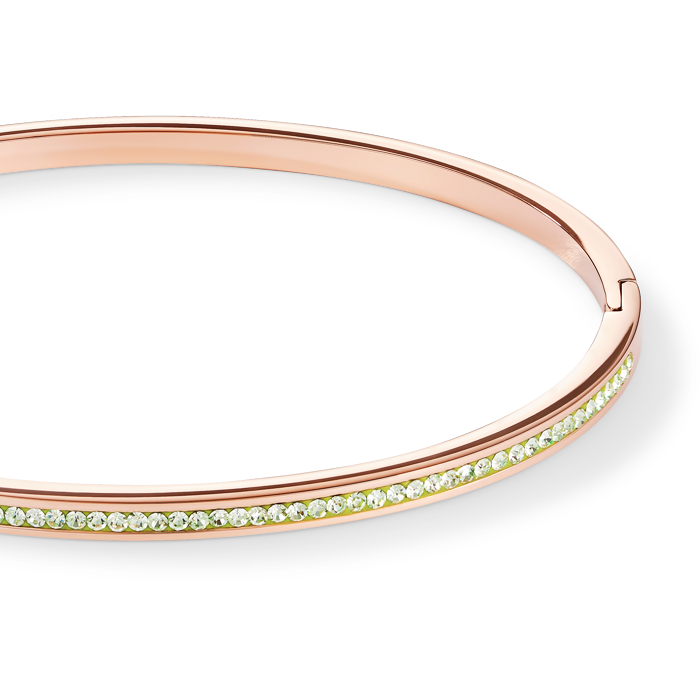 Bangle slim stainless steel rose gold & crystals pavé light green