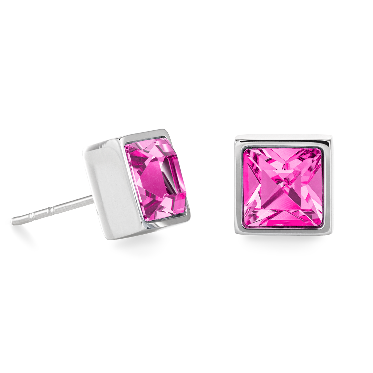 Brilliant Square big earrings silver pink