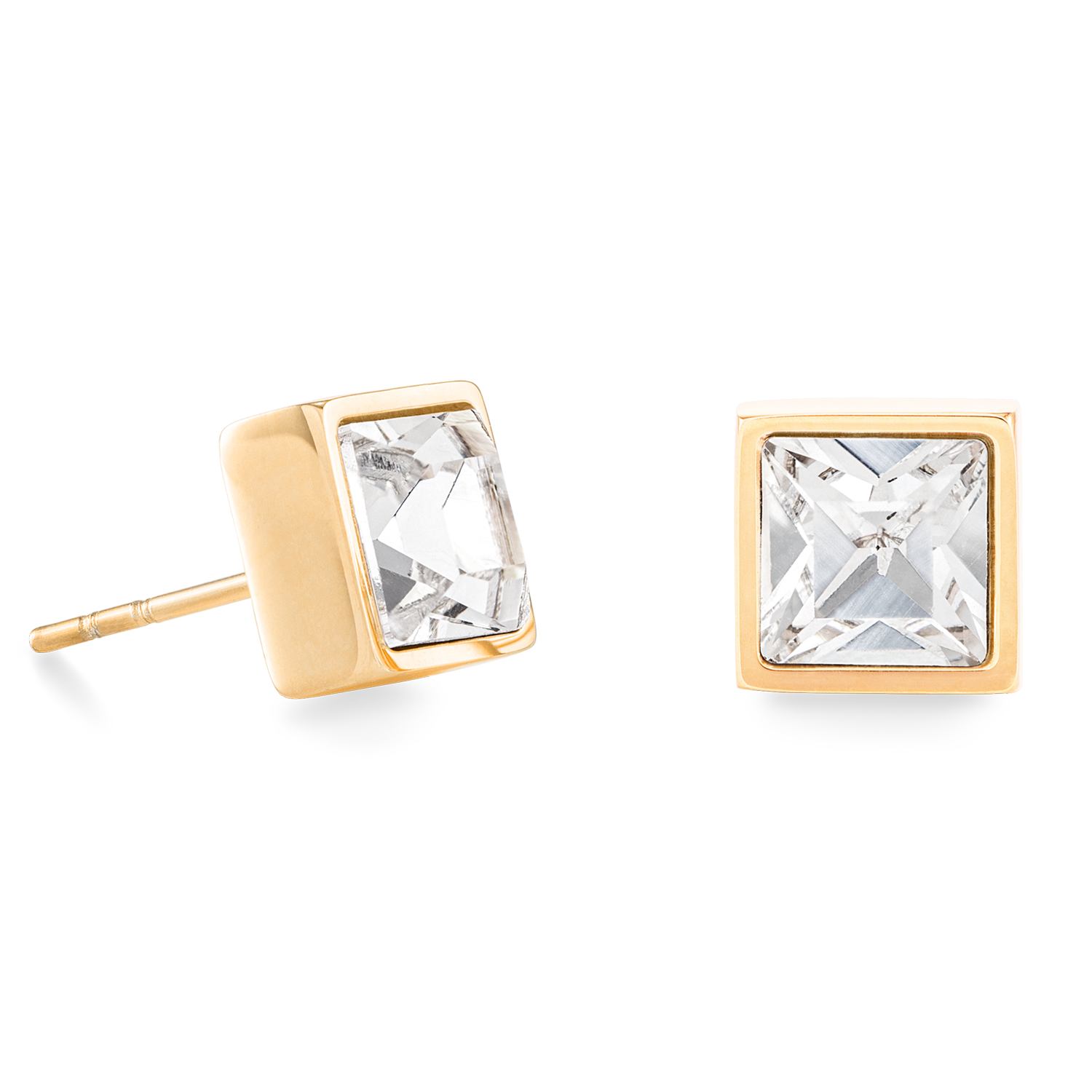 Brilliant Square big earrings gold crystal