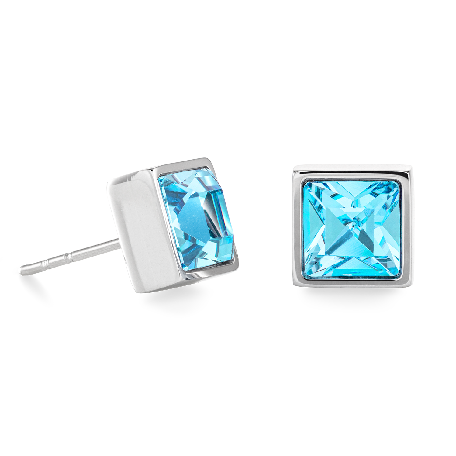 Brilliant Square big earrings silver aqua