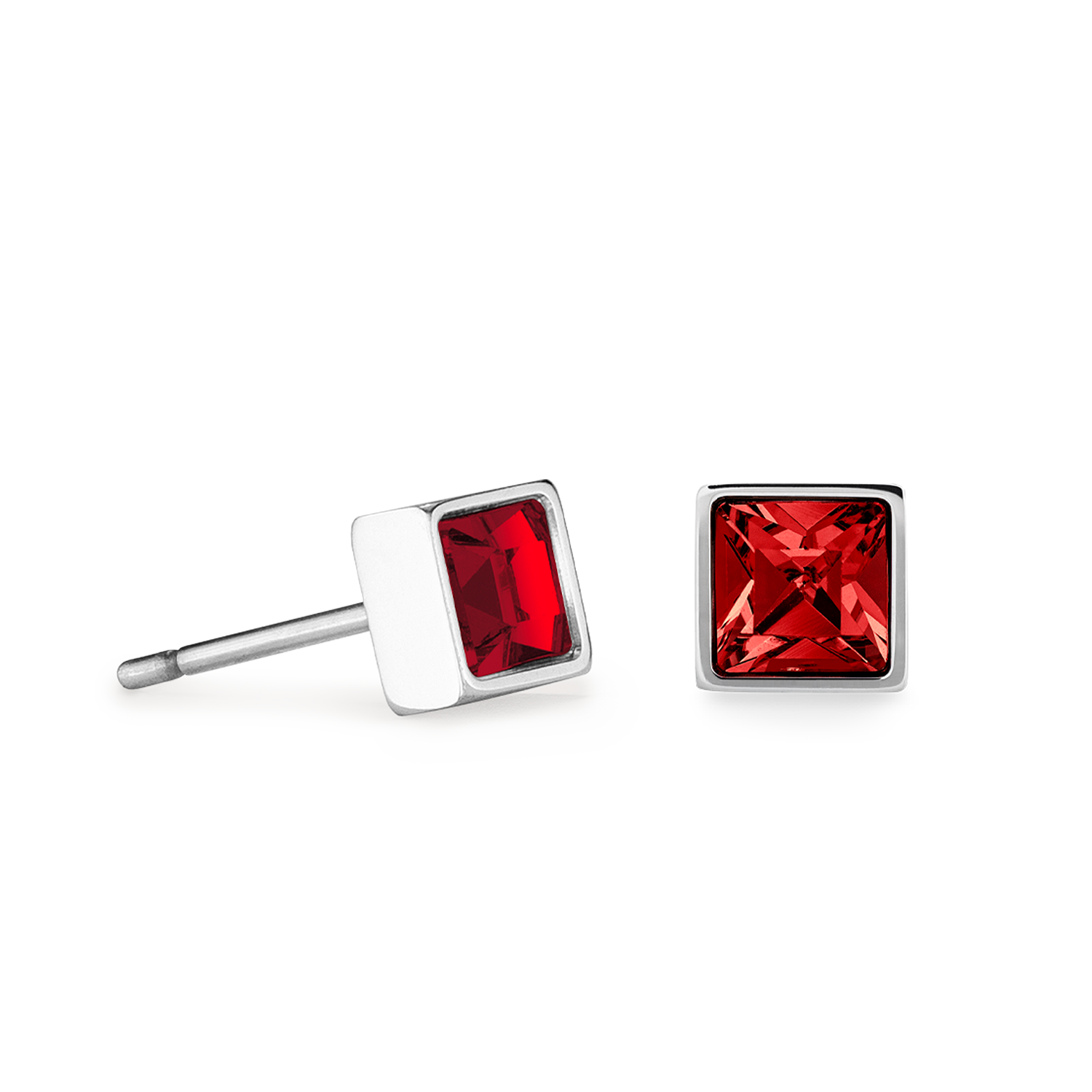 Brilliant Square small earrings silver red