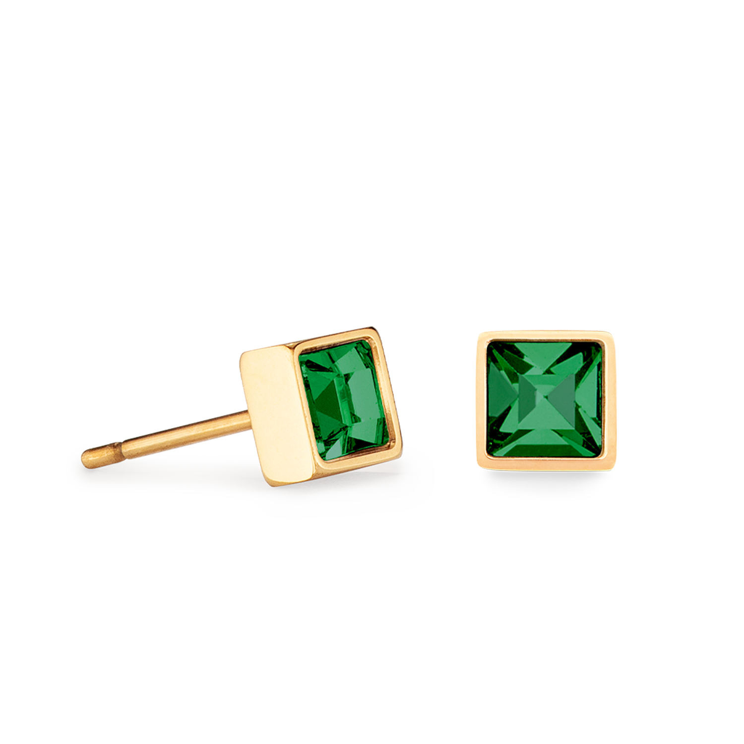 Brilliant Square small earrings gold dark green