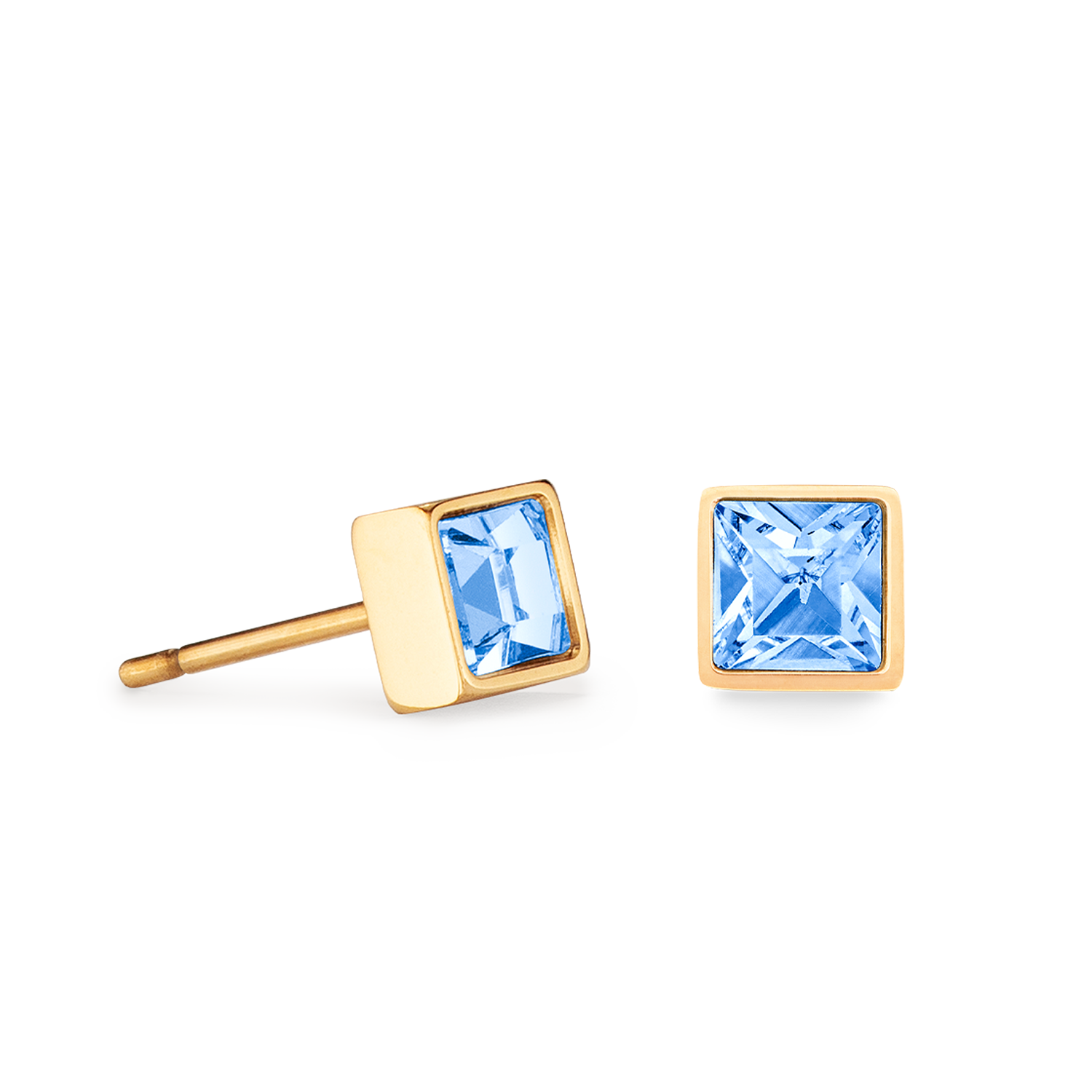 Brilliant Square small earrings gold pale blue