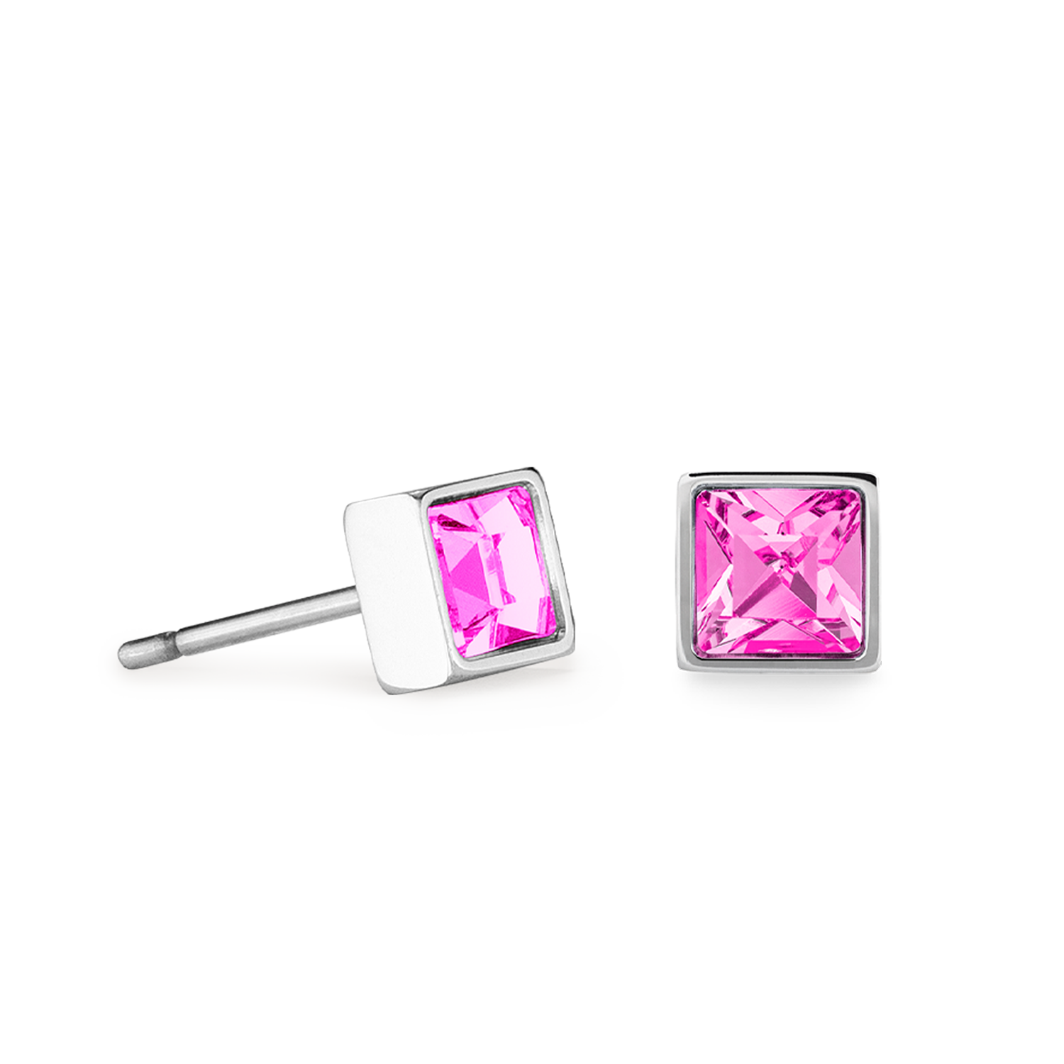 Brilliant Square small earrings silver pink