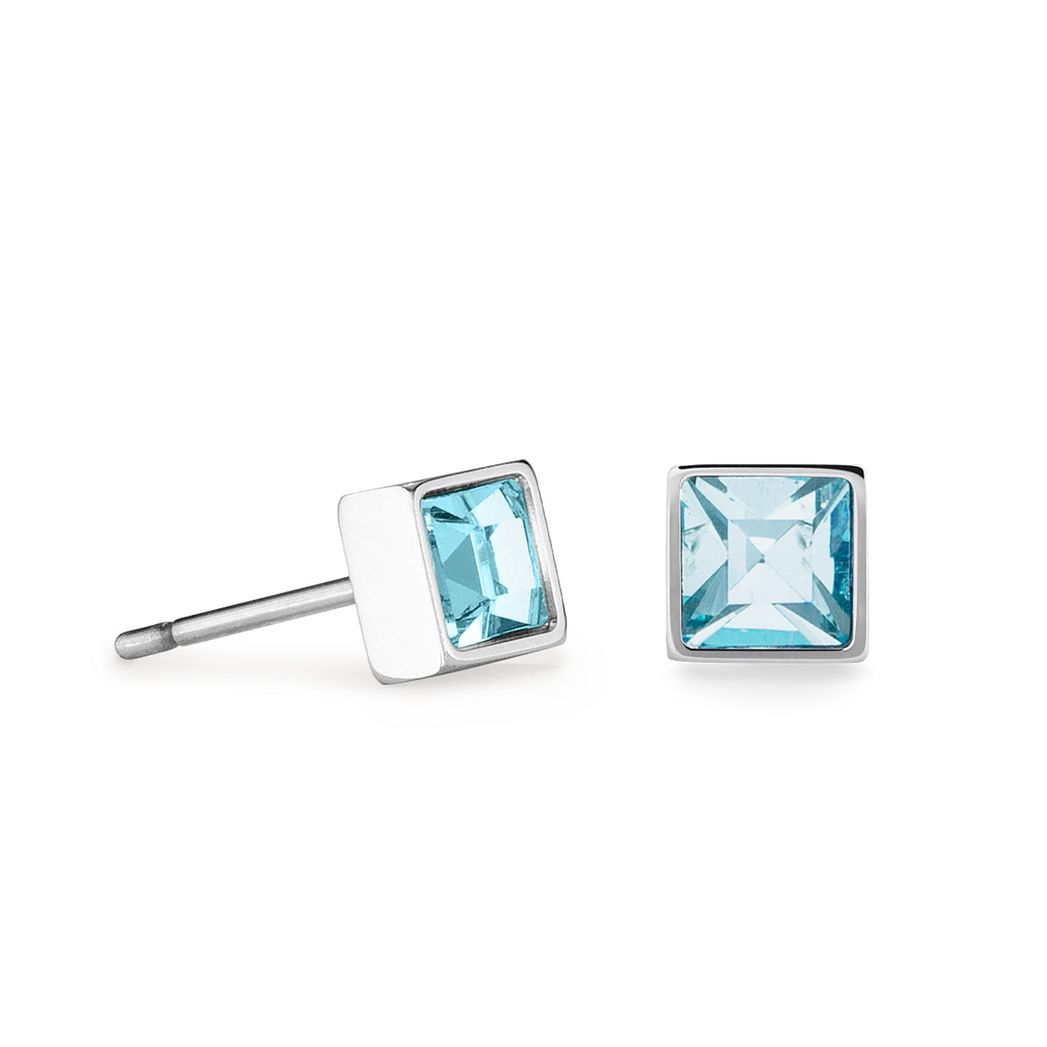 Brilliant Square small earrings silver aqua