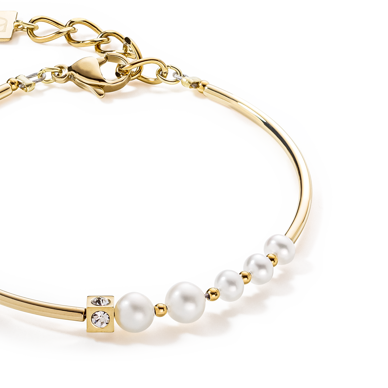 Bracelet Asymmetry Freshwater Pearls & stainless steel white-gold