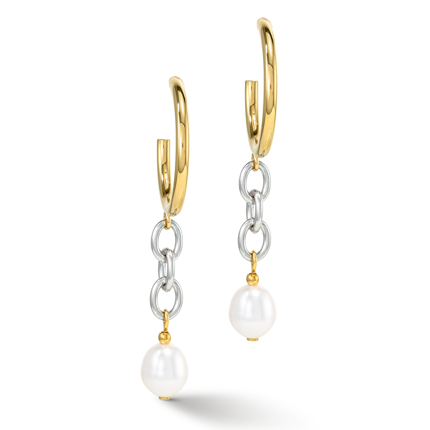 Earrings Y & oval Freshwater Pearls with O-ring bicolor