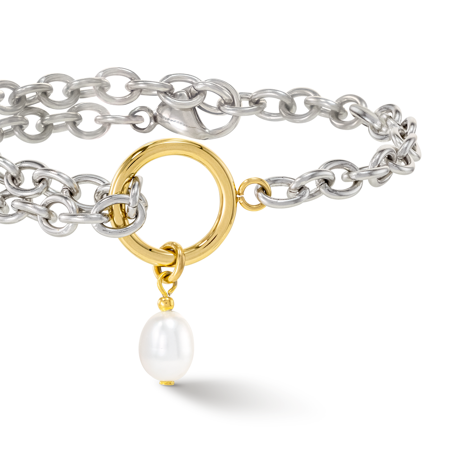 Bracelet Y & oval Freshwater Pearls with O-ring bicolor