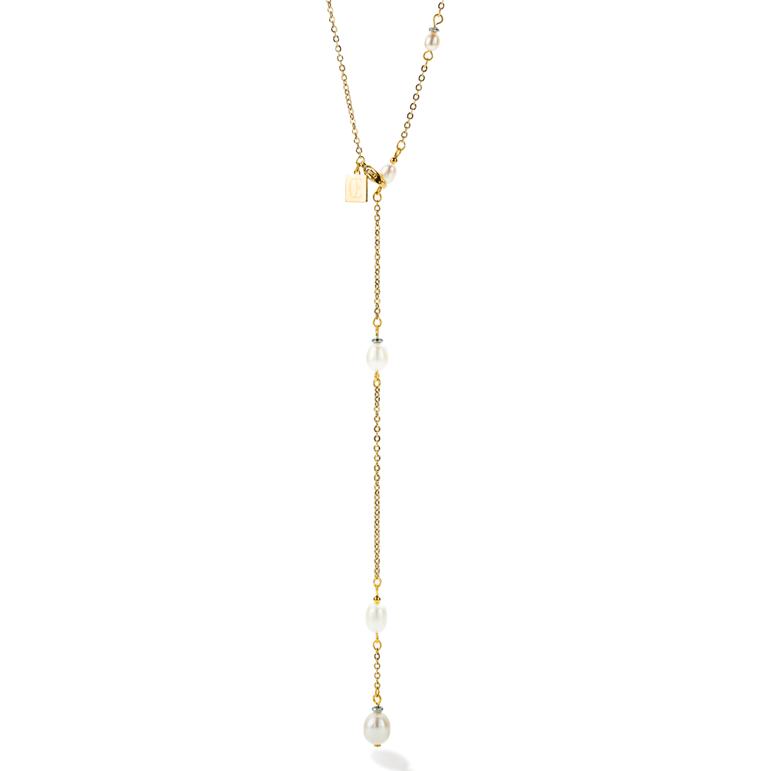 Necklace Y chain & oval Freshwater Pearls gold white