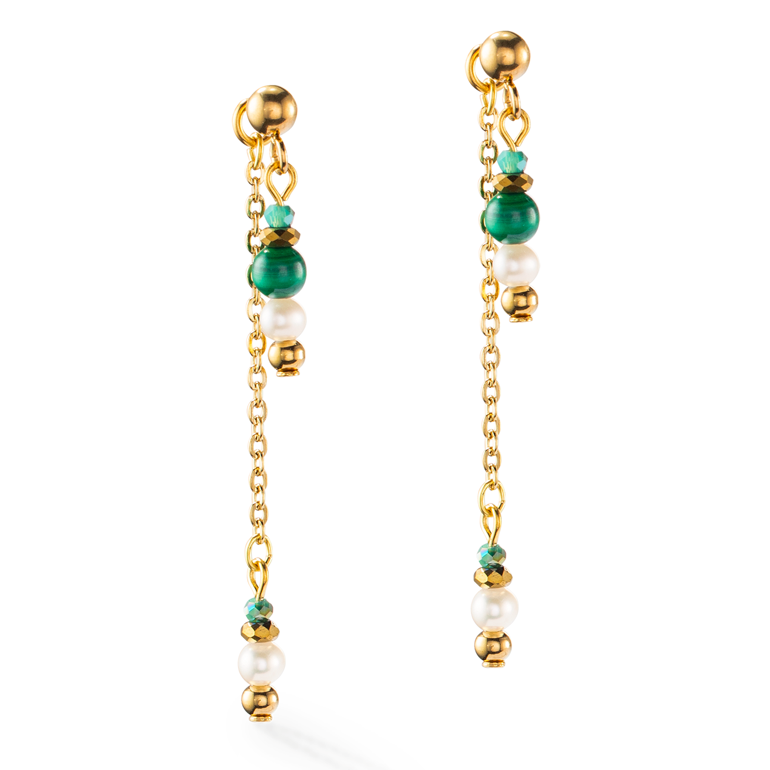 Harmony multiwear earrings freshwater pearls & malachite gold