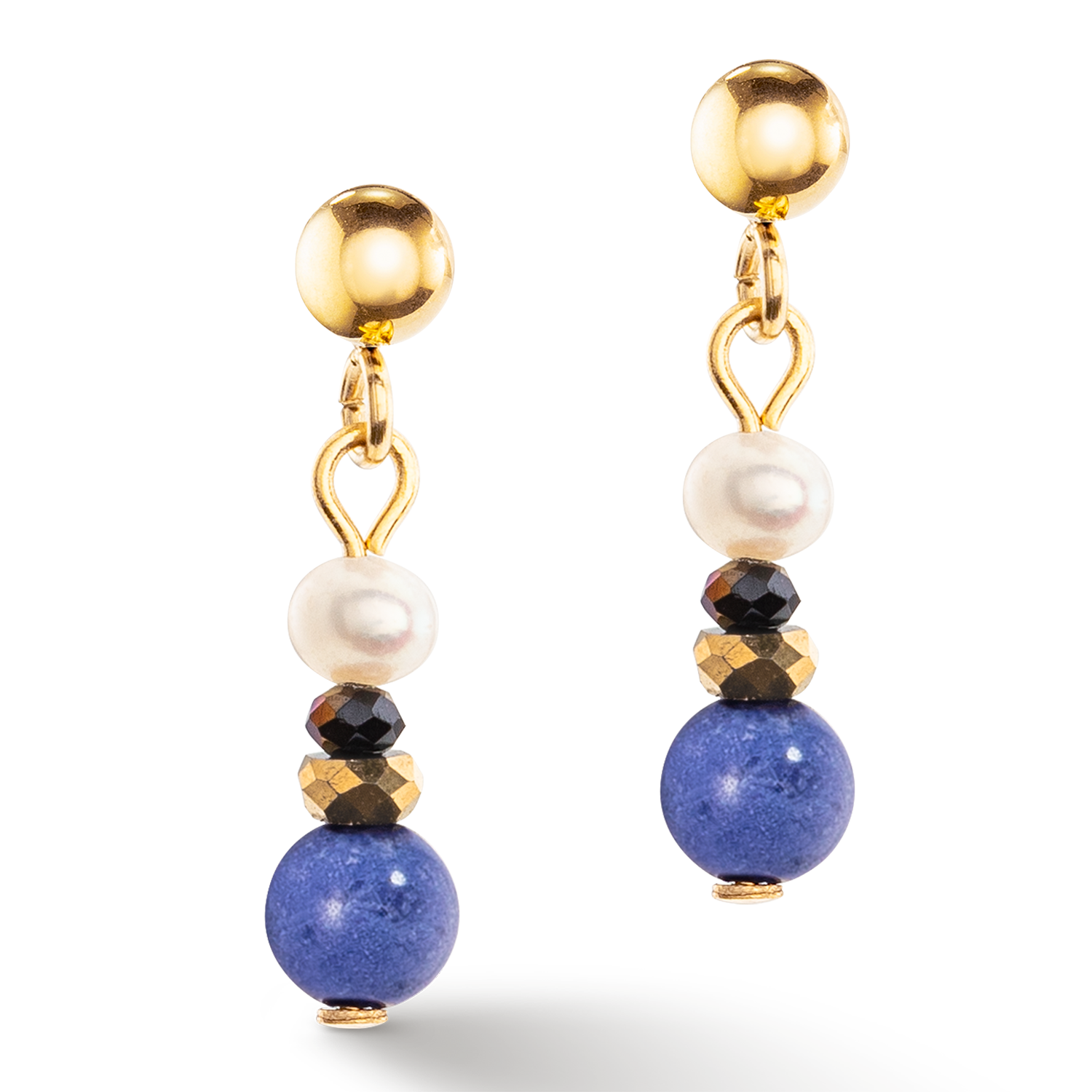 Earrings Flow Freshwater Pearls & Sodalite gold