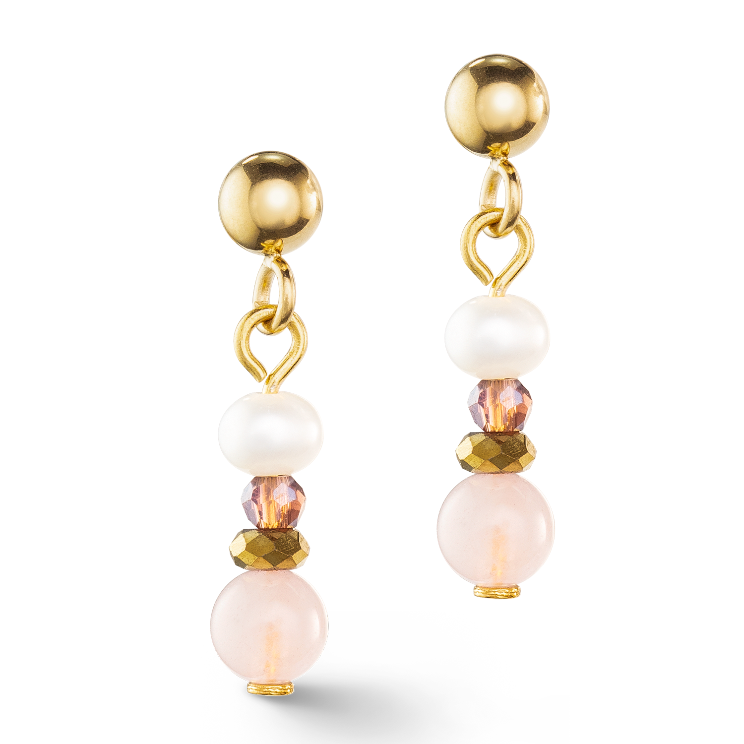 Earrings Romantic Freshwater Pearls & Rose Quartz gold