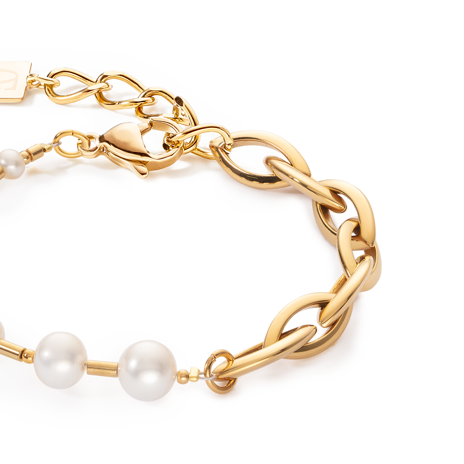 Bracelet Freshwater Pearls & Chunky Chain Navette Multiwear white-gold