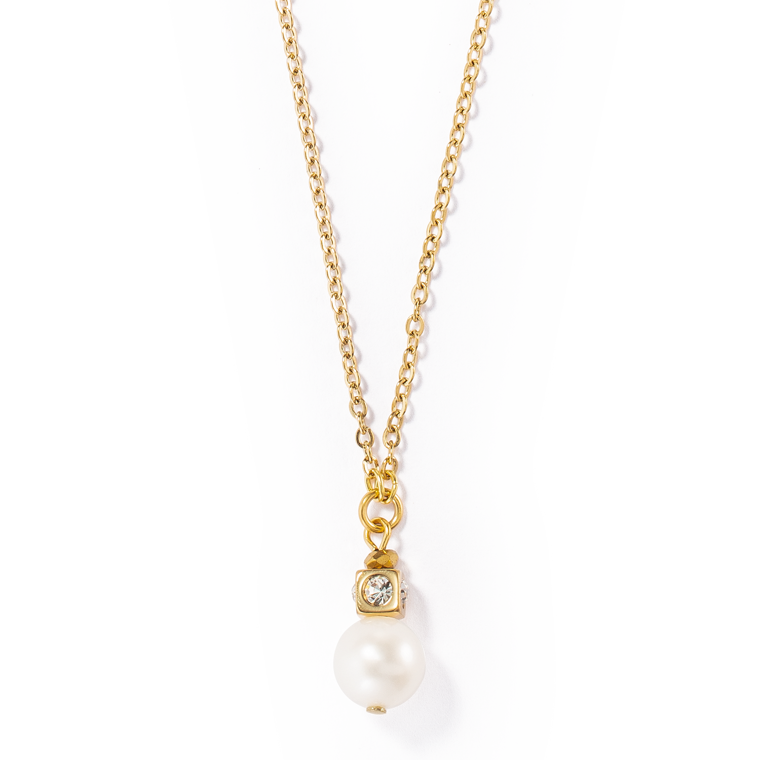 Solitaire freshwater pearl necklace gold