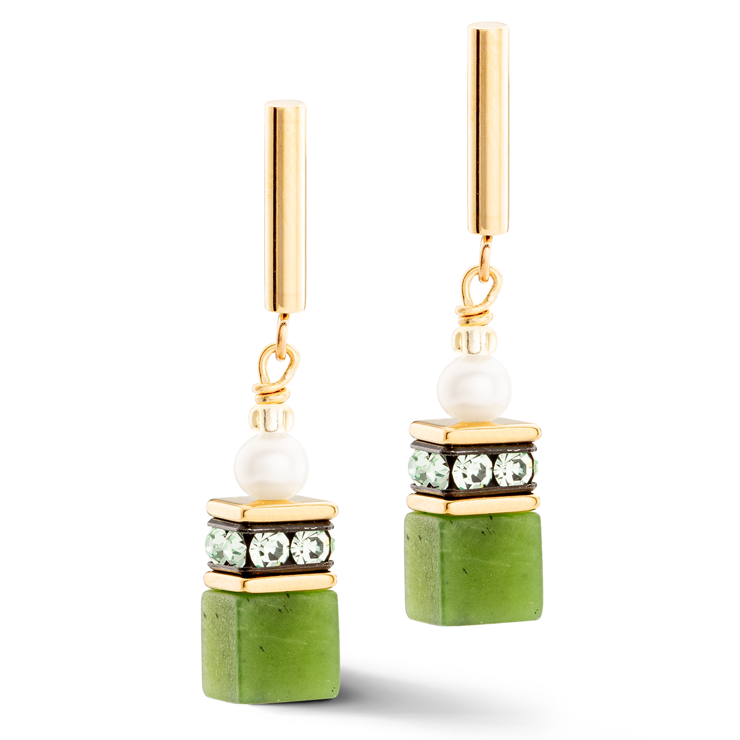 Earrings GeoCUBE® Fusion Precious Pearl Mix gold-green