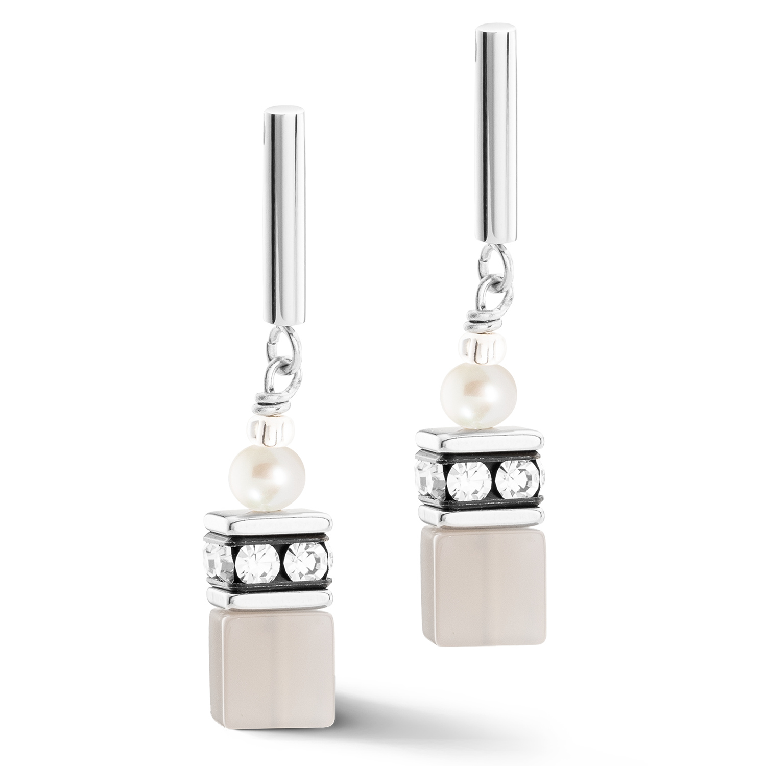 Earrings GeoCUBE® Fusion Precious Pearl Mix silver-grey