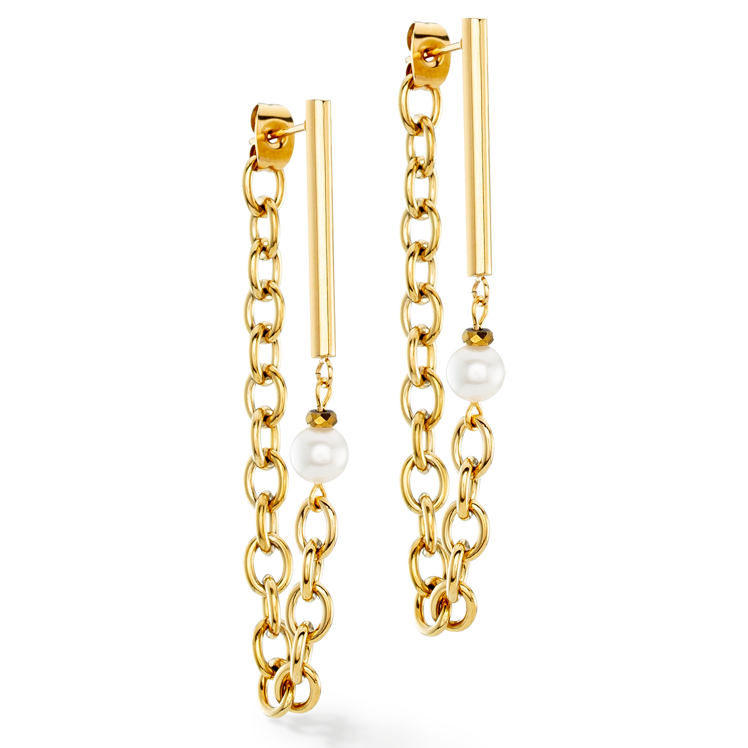 Earrings Chain & Pearl Fever white-gold