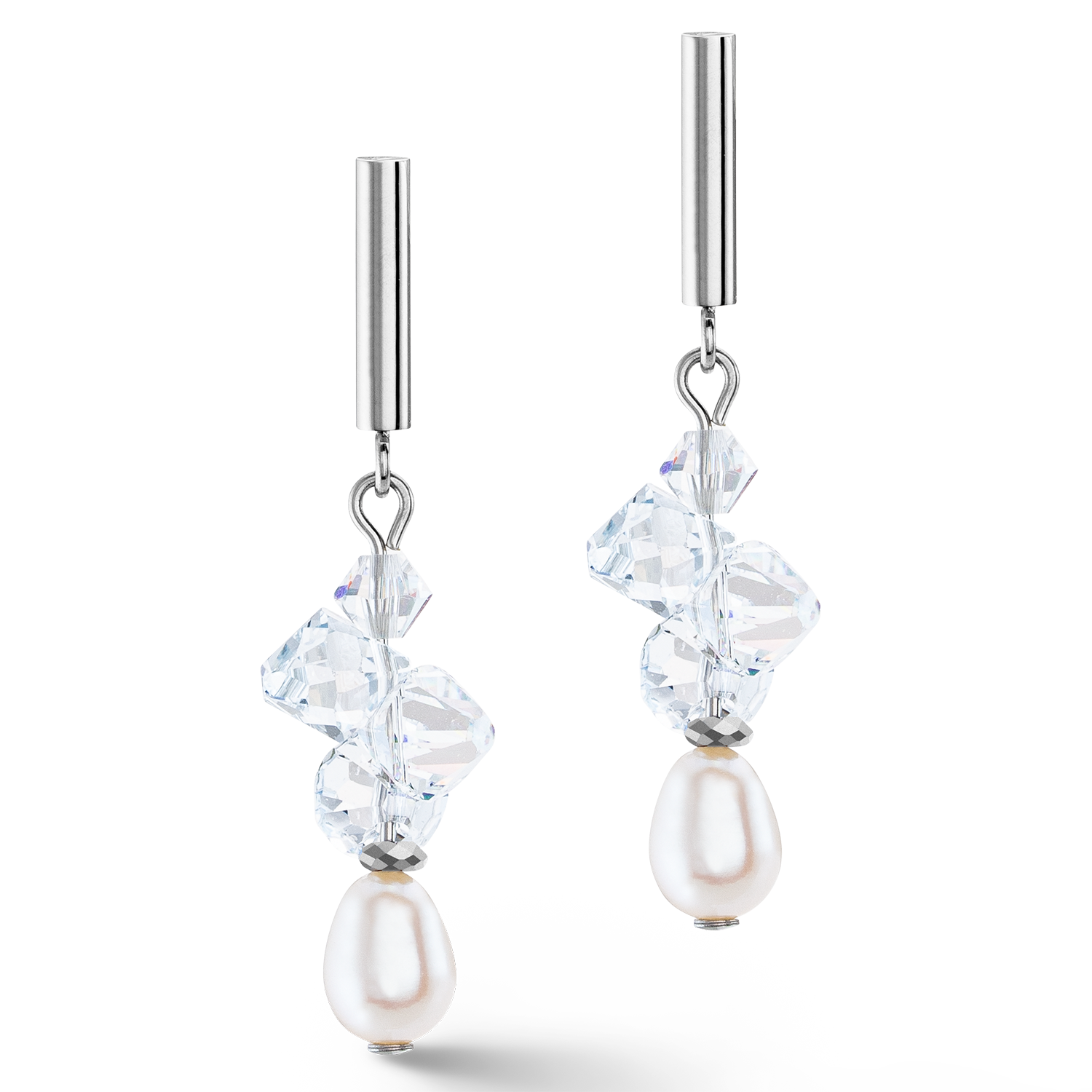 Earrings Dancing Crystals & Pearls silver