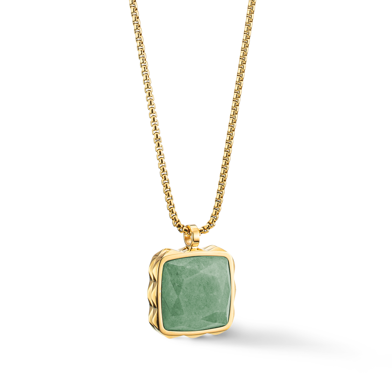 Necklace Amulet Spikes Square Aventurine gold-green