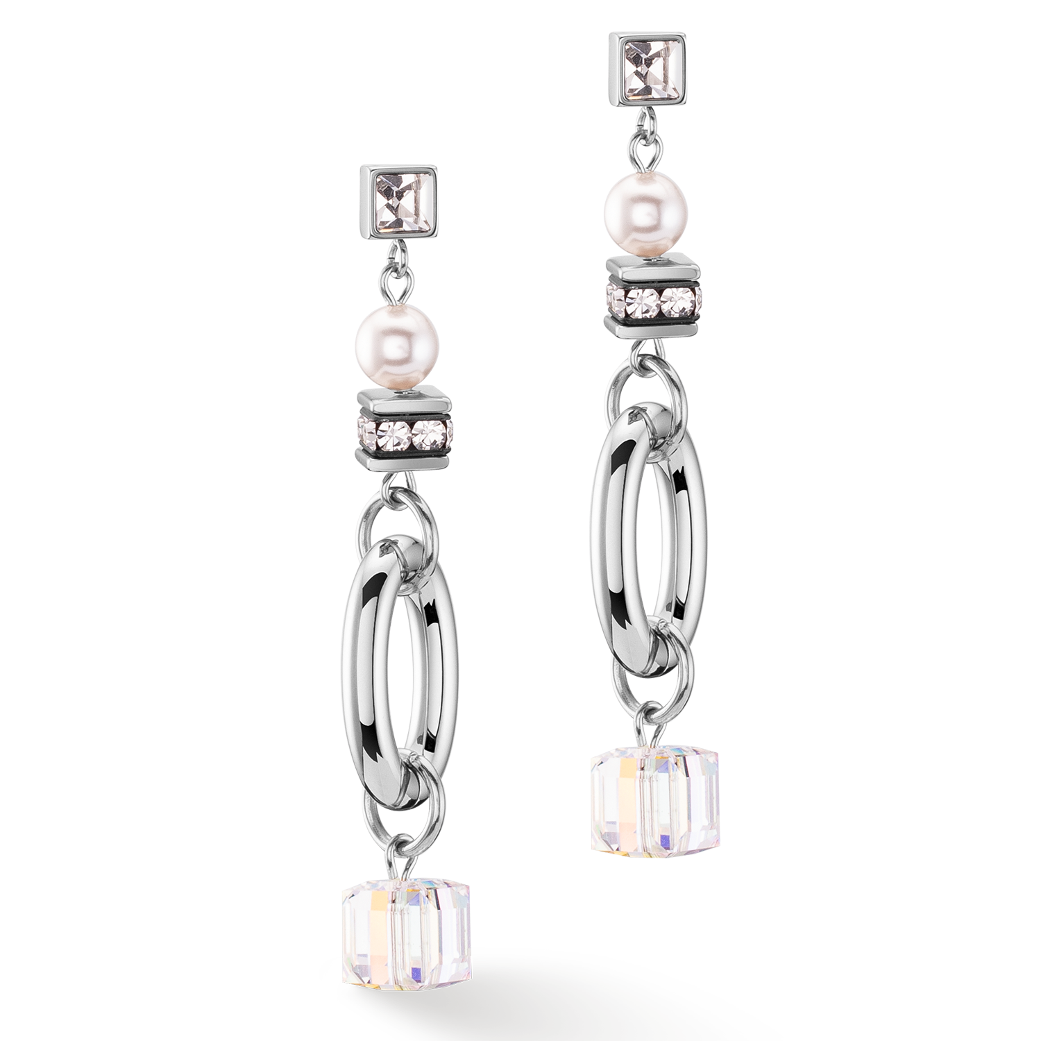 Earrings Chunky Chain & Cubes Runway Exlusive silver