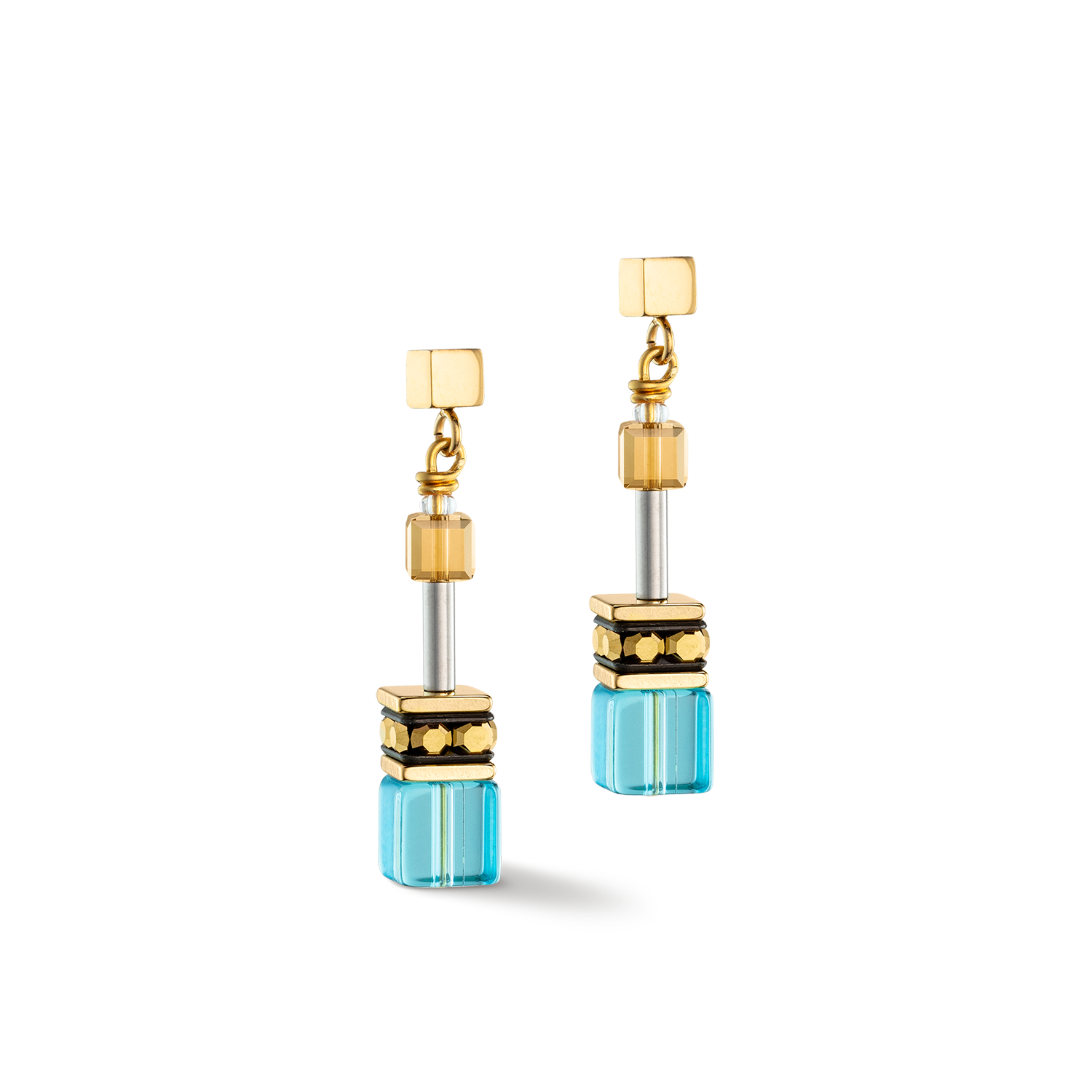 GeoCUBE® Iconic earrings gold turquoise