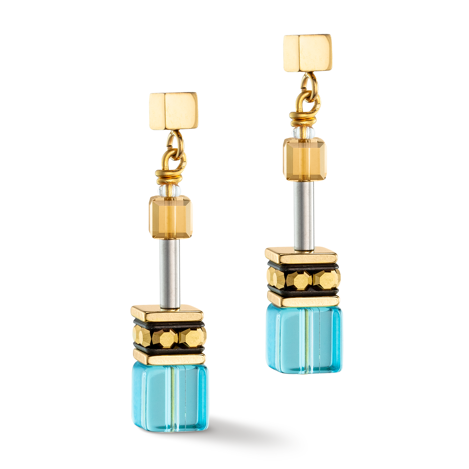 GeoCUBE® Iconic earrings gold turquoise