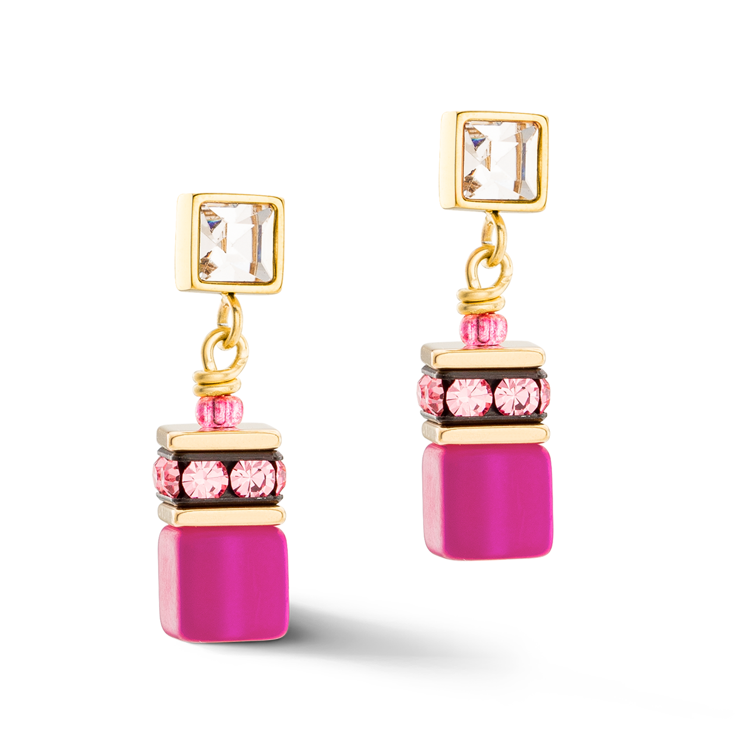 GeoCUBE® Iconic Chain earrings gold-magenta