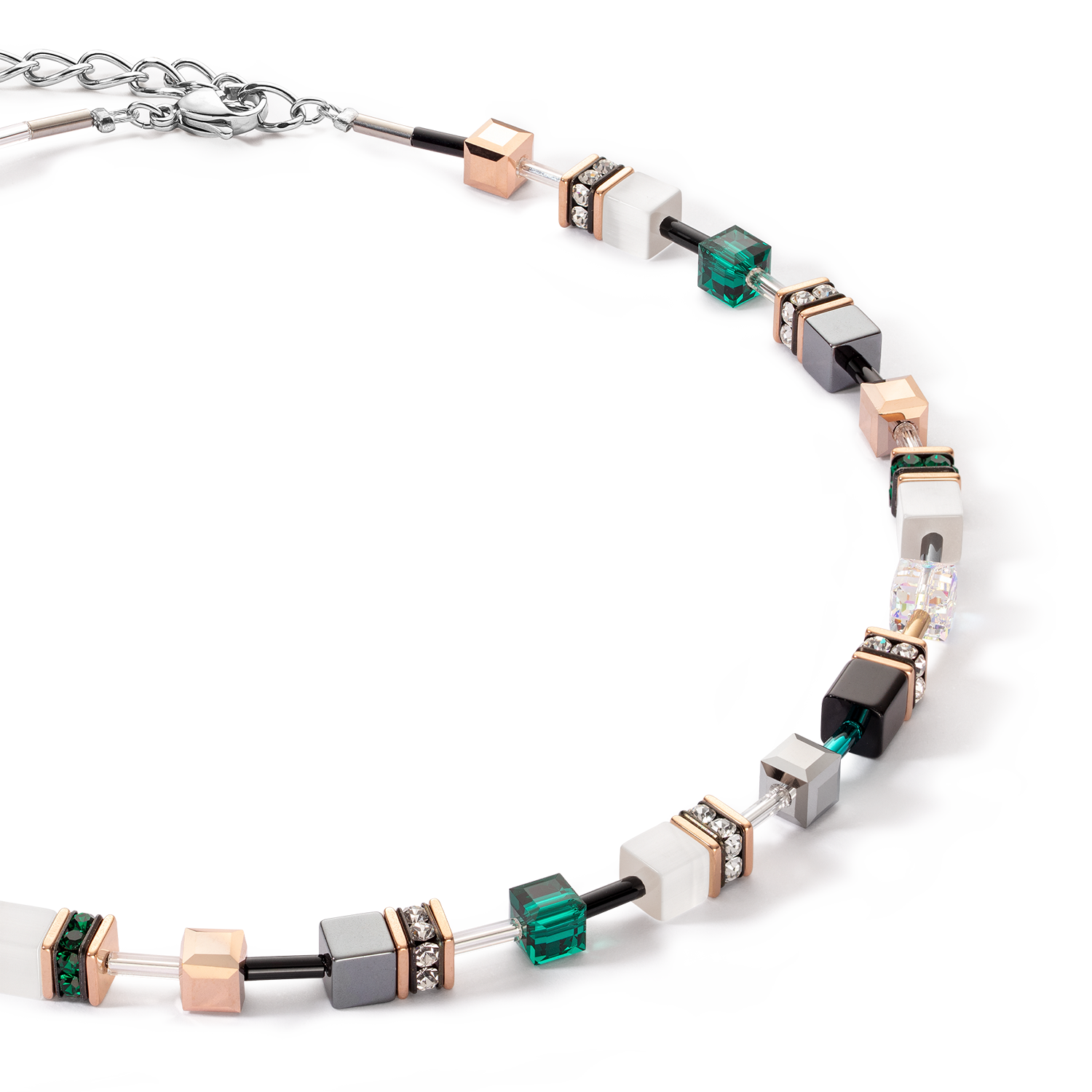 GeoCUBE® Iconic necklace rose gold white & dark green