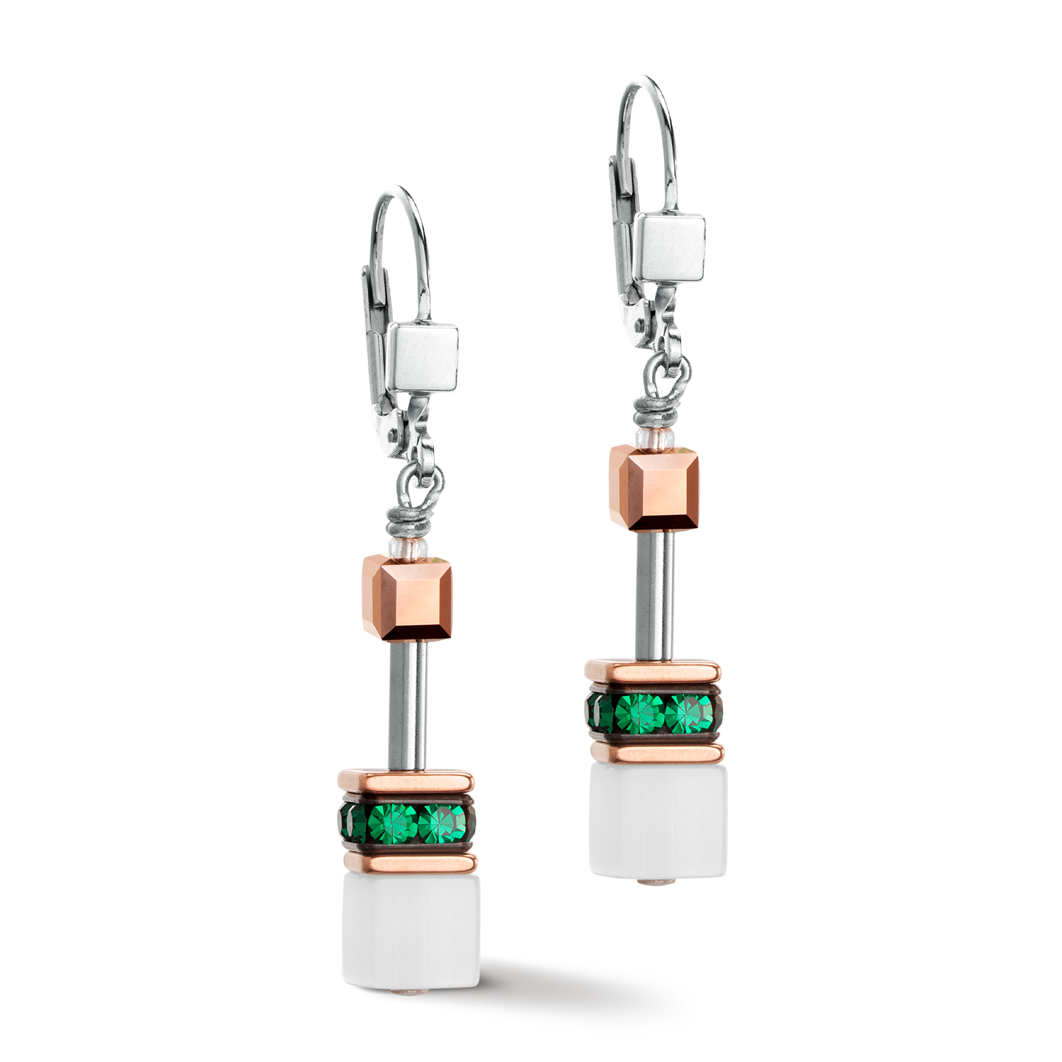 GeoCUBE® Iconic earrings rose gold white & dark green