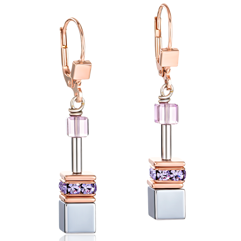 GeoCUBE® Earrings light amethyst & haematite lilac