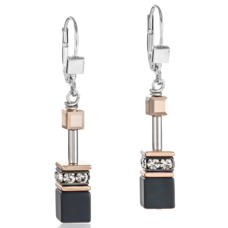 GeoCUBE® Earrings onyx black-rose gold