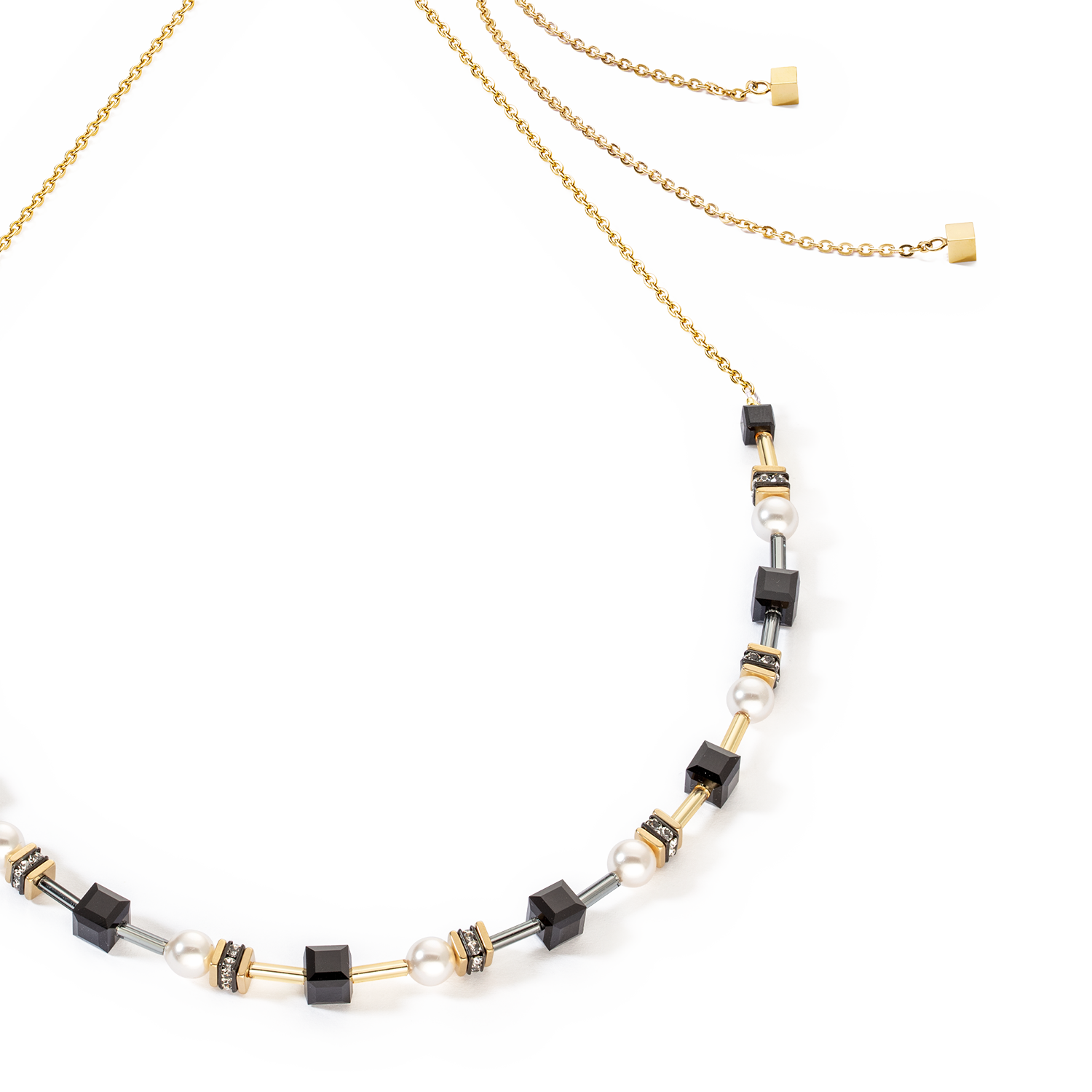 Necklace Mysterious Cubes & Pearls gold-black