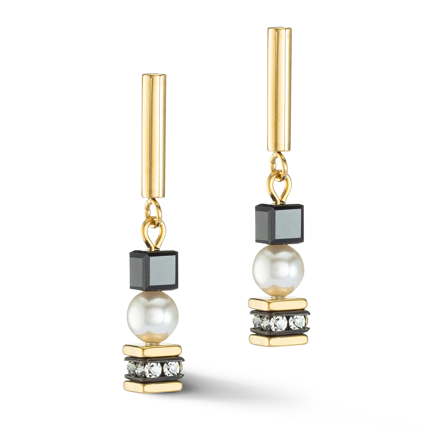 Earrings Mysterious Cubes & Pearls gold-black