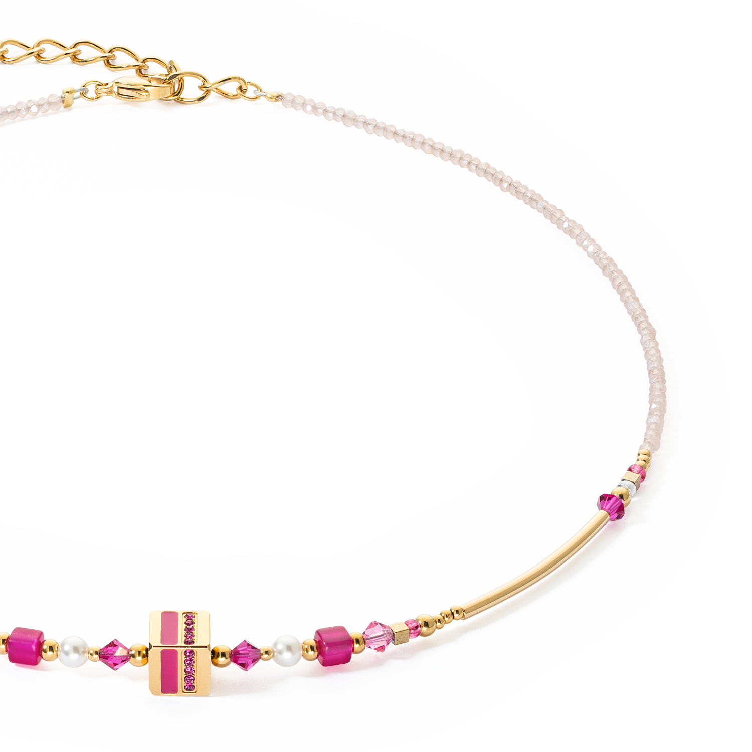 Necklace Square Stripes gold-magenta