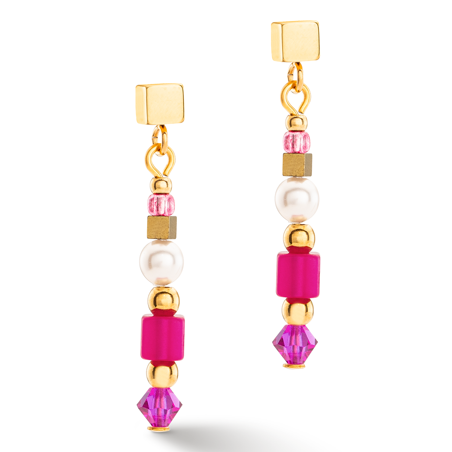 Earrings Square Stripes gold-magenta