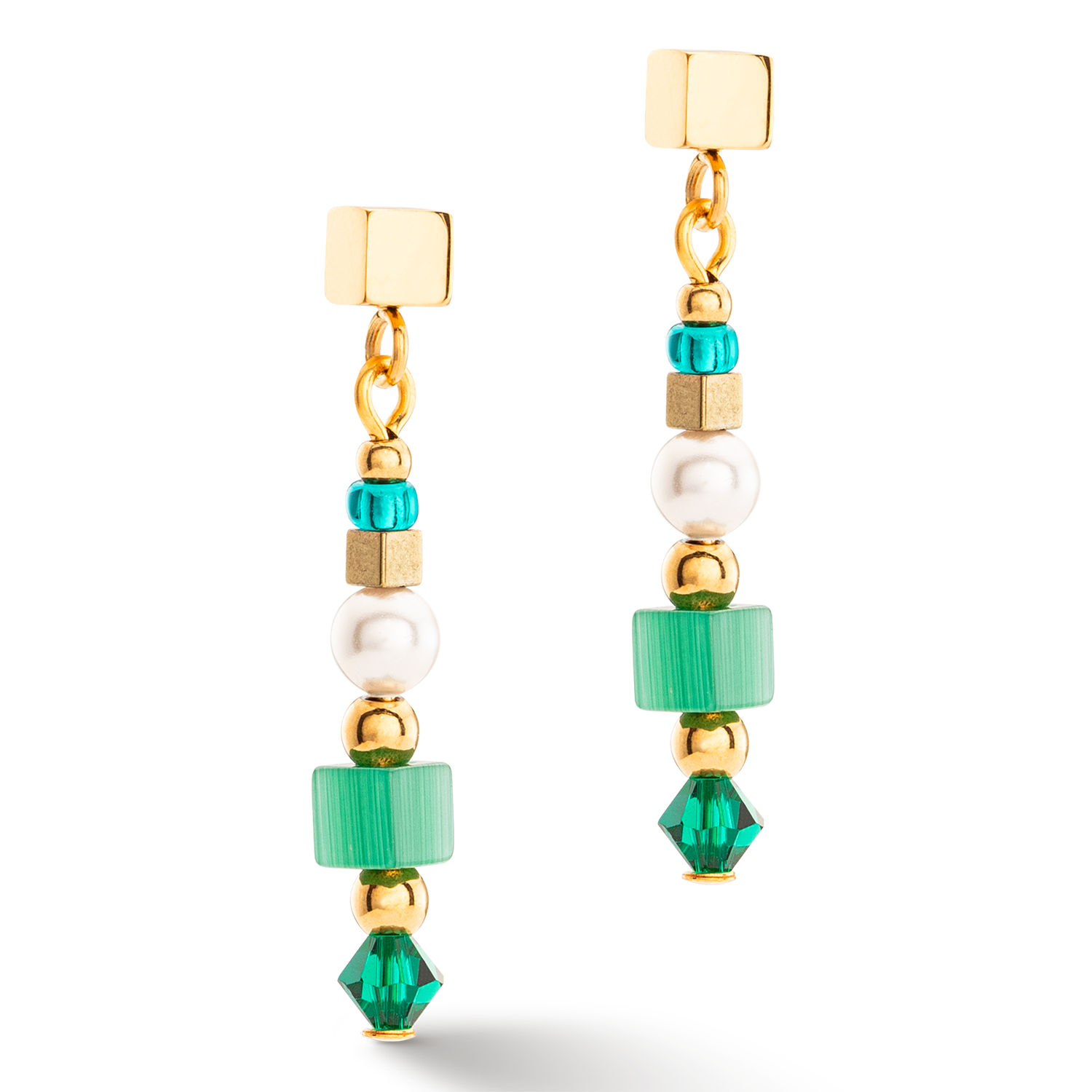 Earrings Square Stripes gold-green