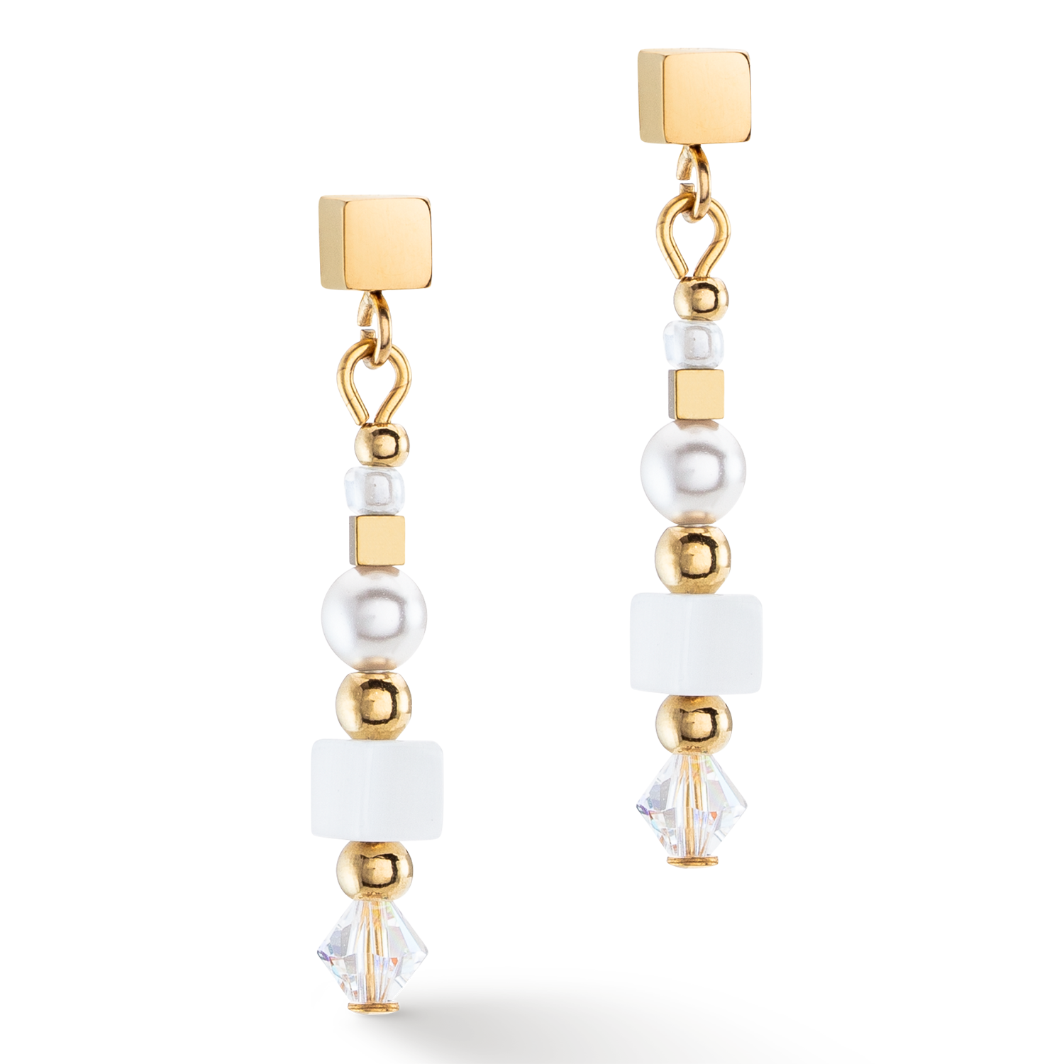 Earrings Square Stripes gold-white