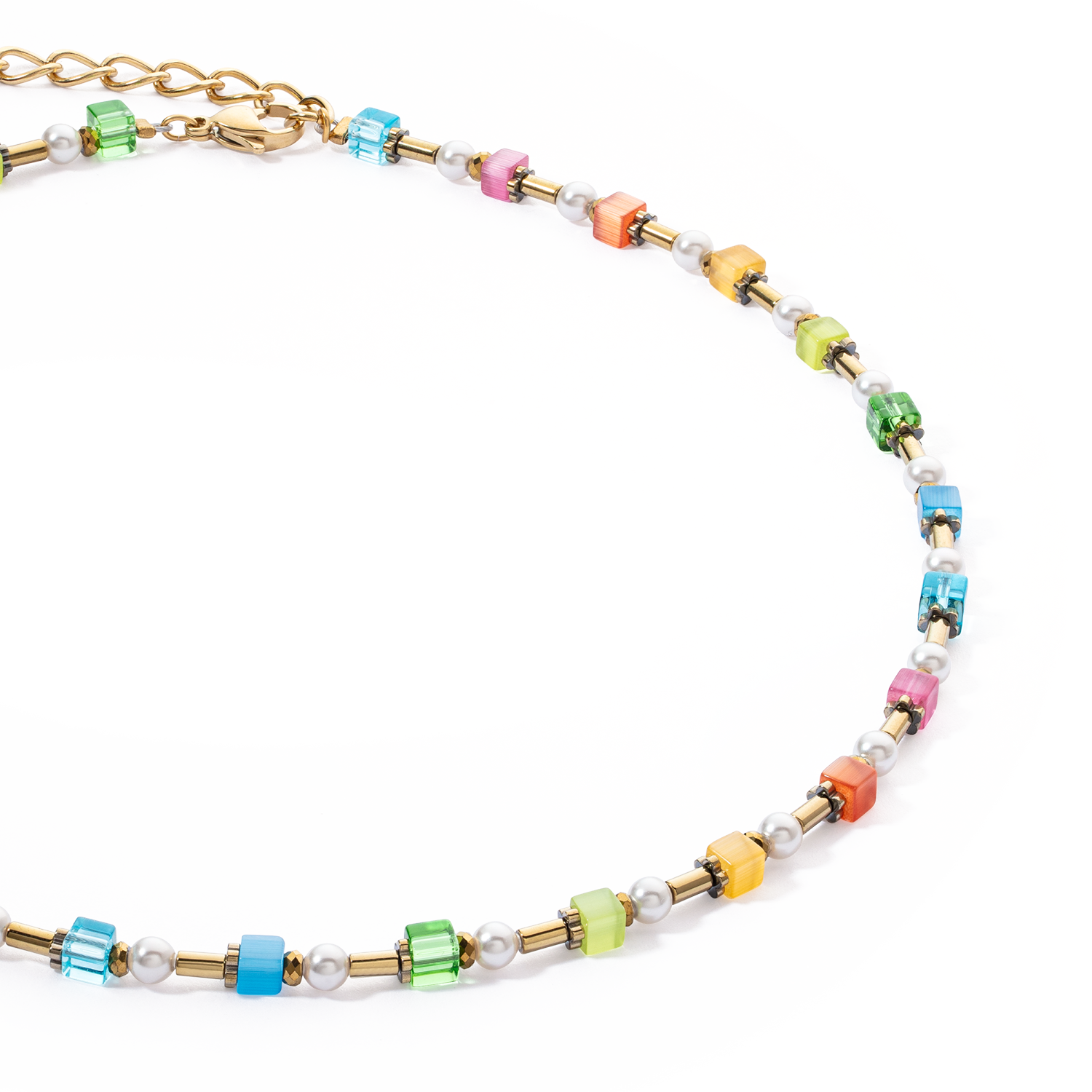 Necklace Mini Cubes & Pearls Mix gold-rainbow