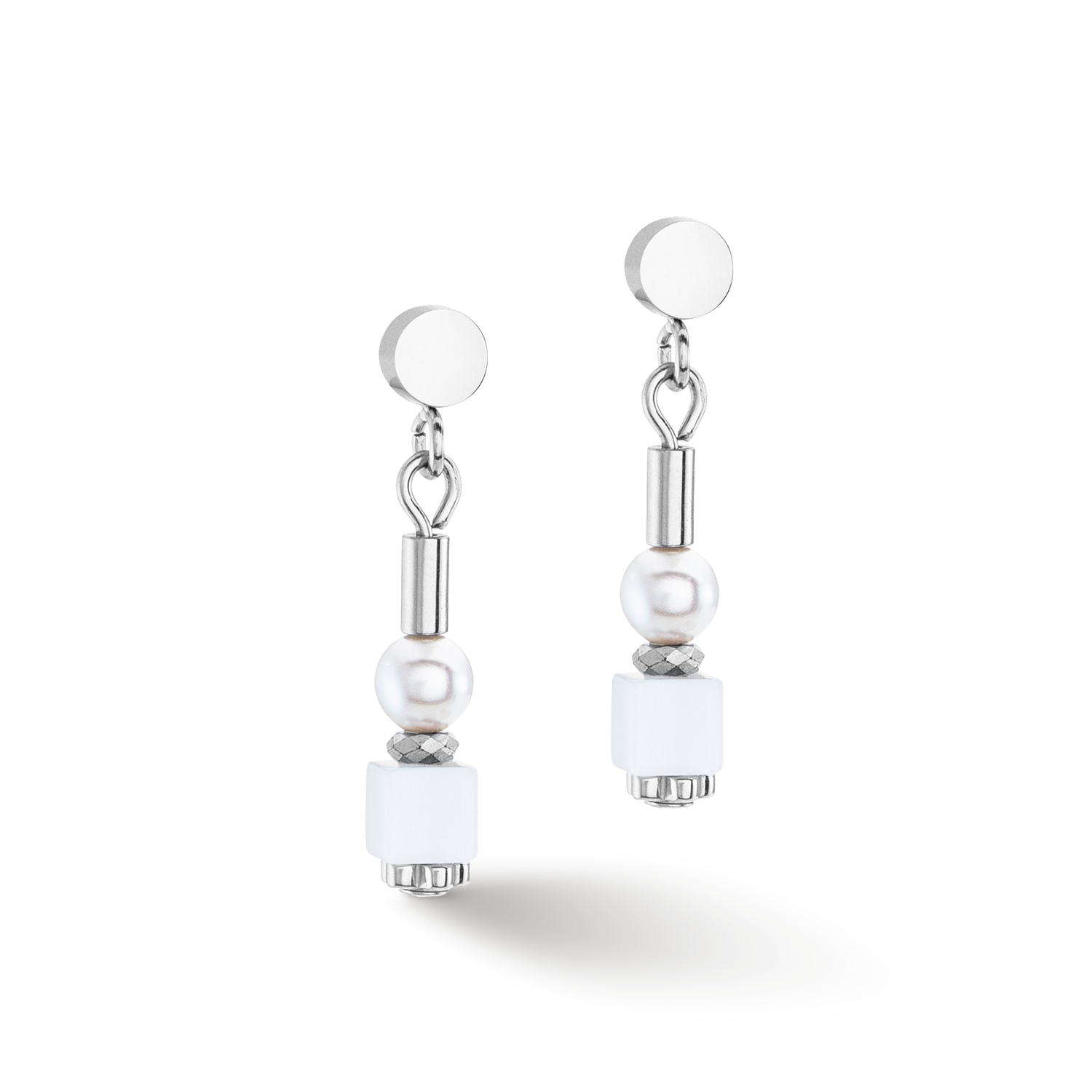 Earrings Mini Cubes & Pearls Mix silver-white