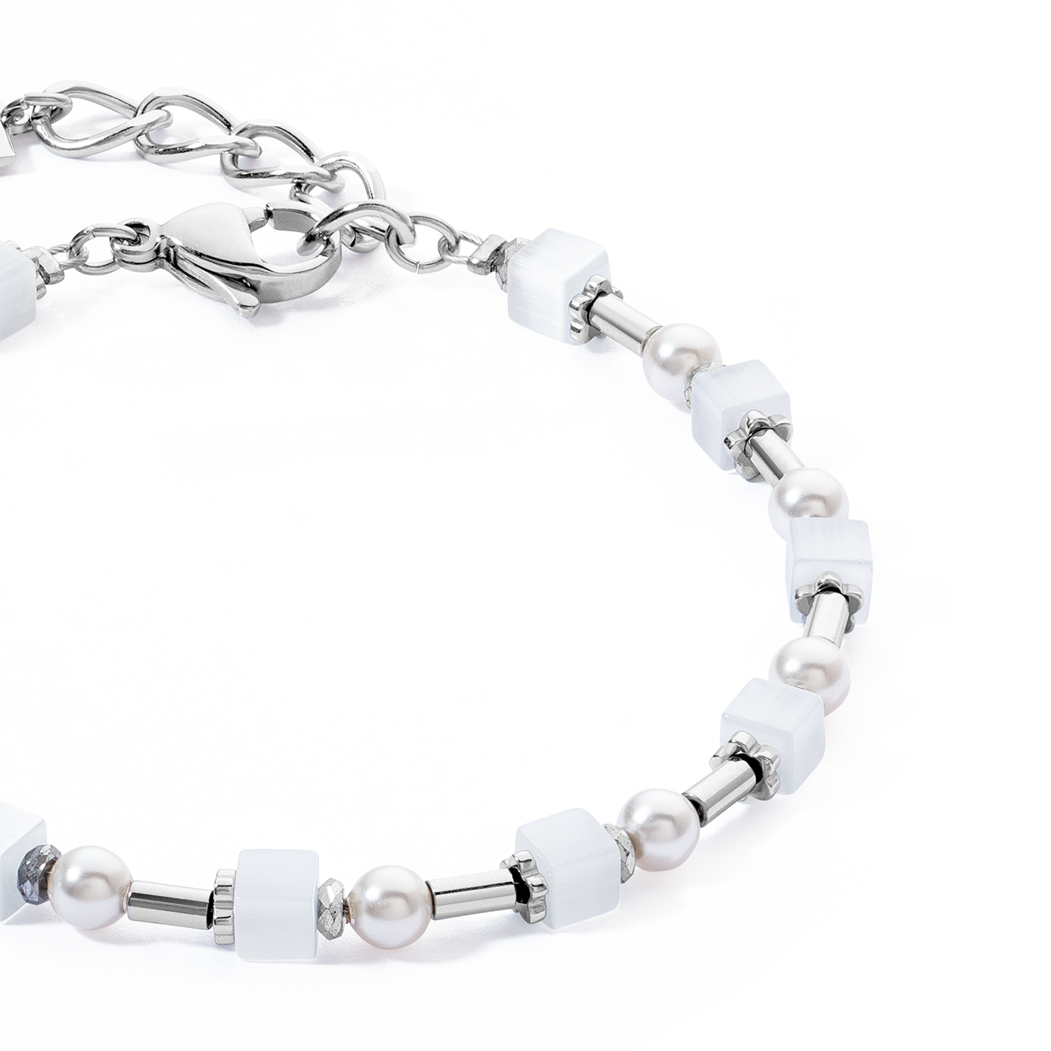 Bracelet Mini Cubes & Pearls Mix silver-white