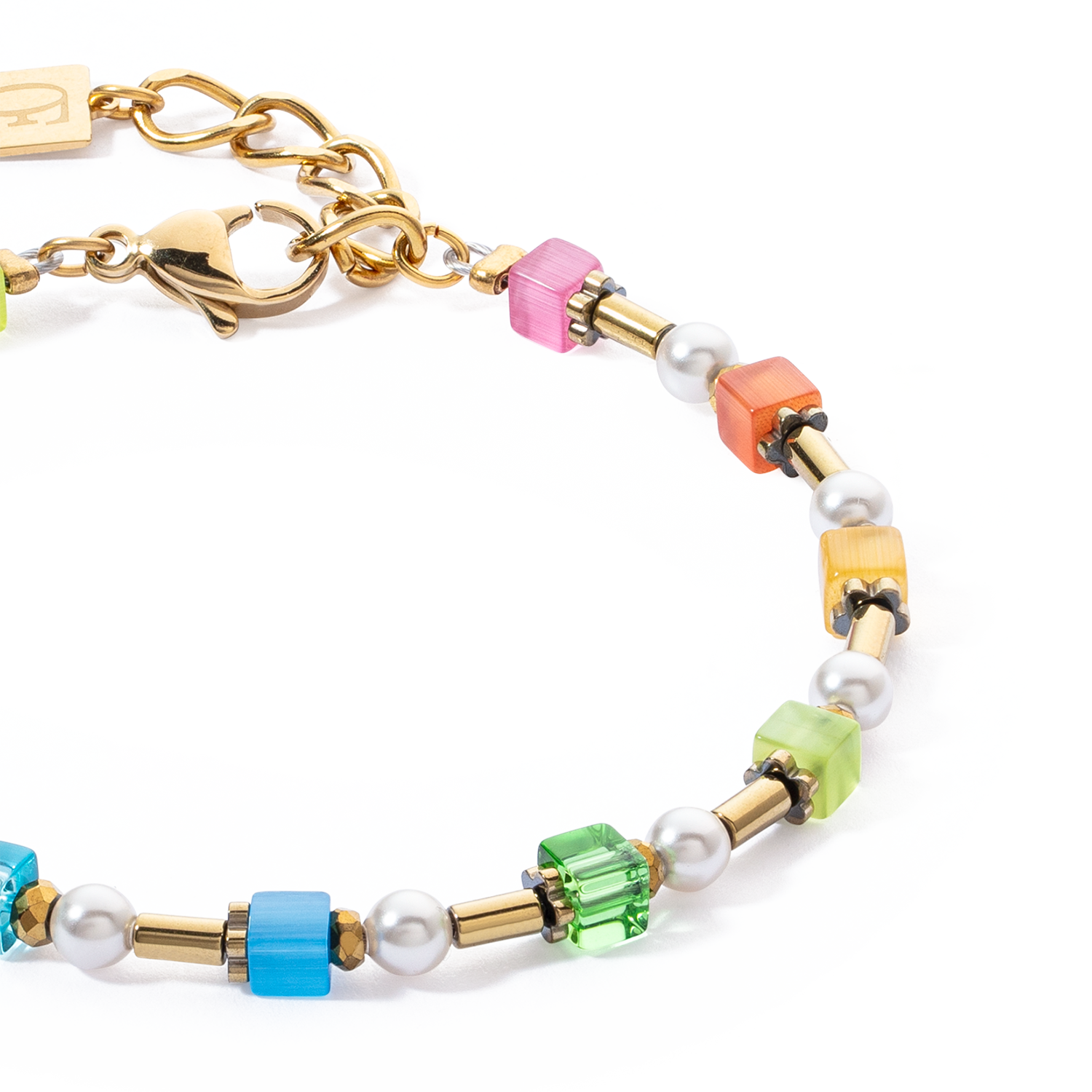 Bracelet Mini Cubes & Pearls Mix gold-rainbow